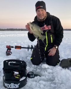 ice fishing josh crappie water drip sunset